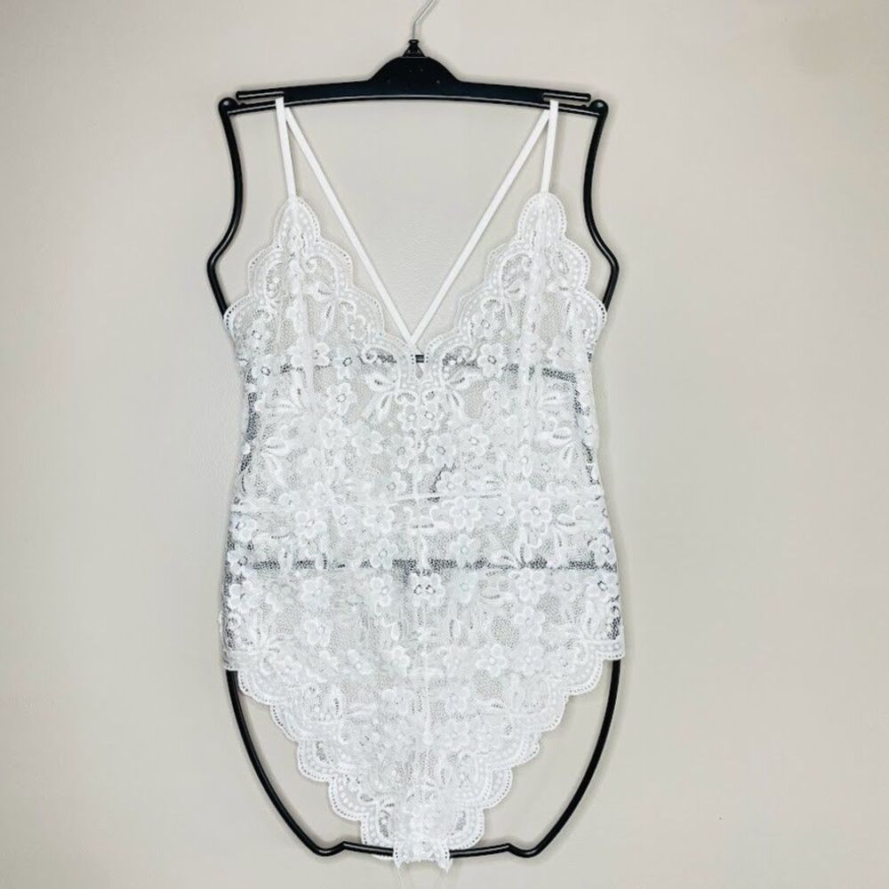 Advilove Lace Teddy Bodysuit Womens XXL White Sheer Boudoir Wedding Sexy NEW!